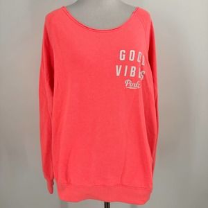 Pink Victoria's Secret Good Vibes Hot Pink Off Shoulder Sweatshirt Size Medium